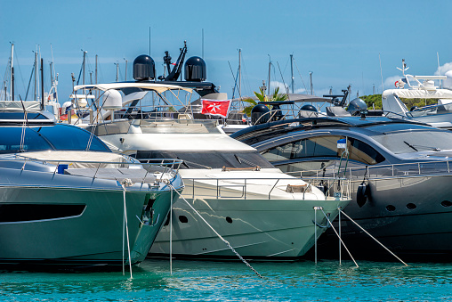 luxury yachts in a harbour in the Mediterranean Sea in Sardegna