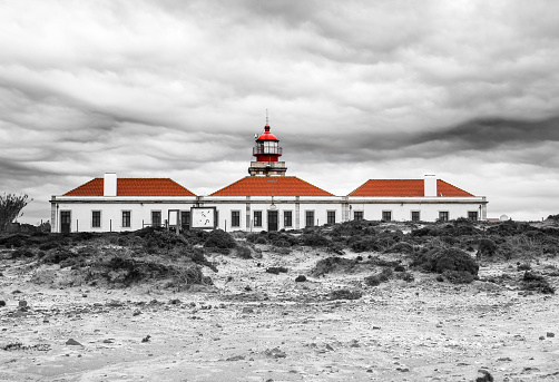 Odemira, Portugal- October 20, 2022: Beautiful lighthouse of Cabo Sardao Cape in Portugal