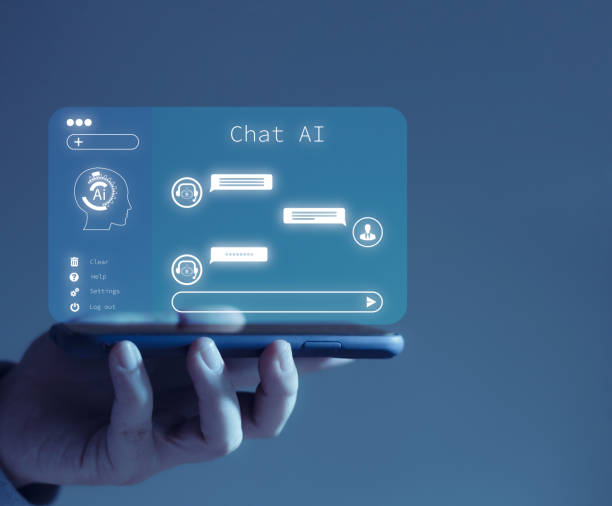 istock Digital chatbots on smartphones to access information in online networks. World Class Robotic and Connected Applications AI Innovation and Artificial Intelligence Technology Using AI in Daily Life 1589202412