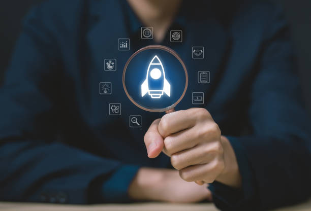 istock Startup business, rocket and icons 1589202964