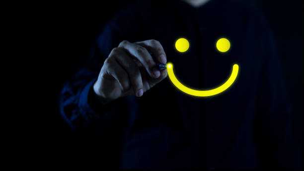 istock Satisfaction and service rating concepts Businessman drawing a very satisfied impression rating 1589207192
