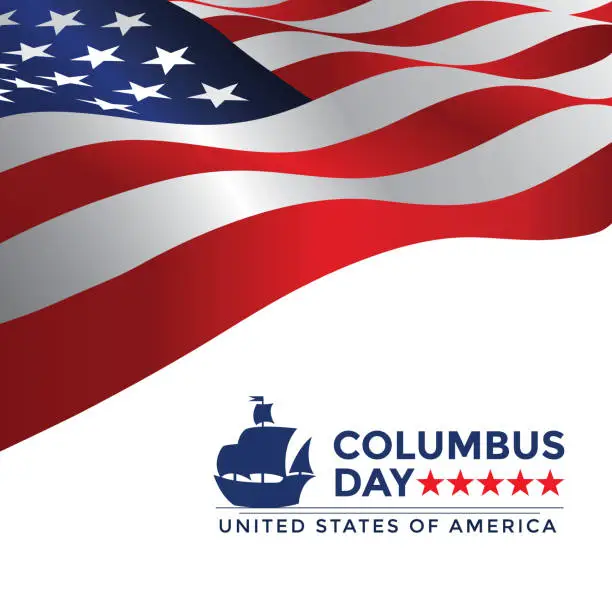 Vector illustration of Happy Columbus day with waving american national flag and sailboat vector