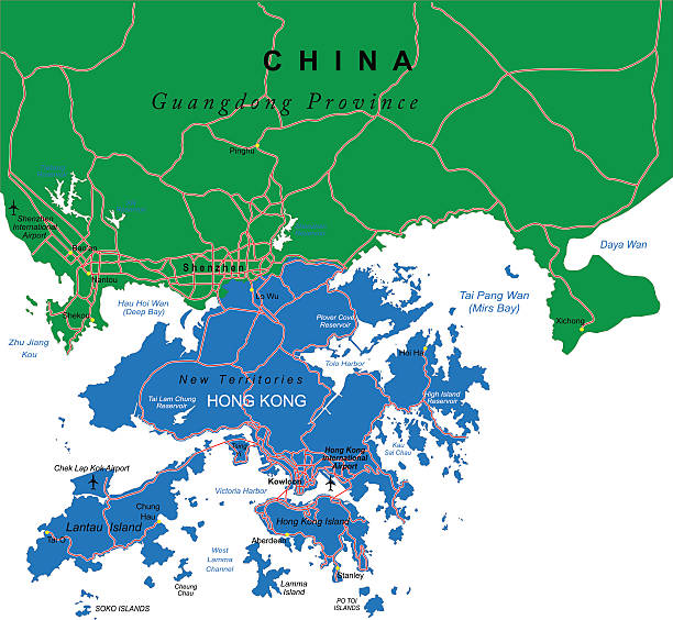 홍콩 맵 - 란타우 섬 stock illustrations