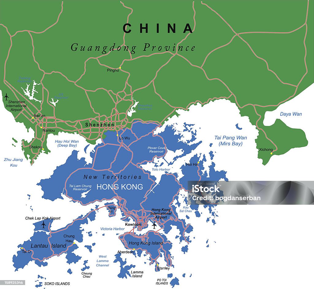 Mapa de Hong Kong - Vetor de Mapa royalty-free