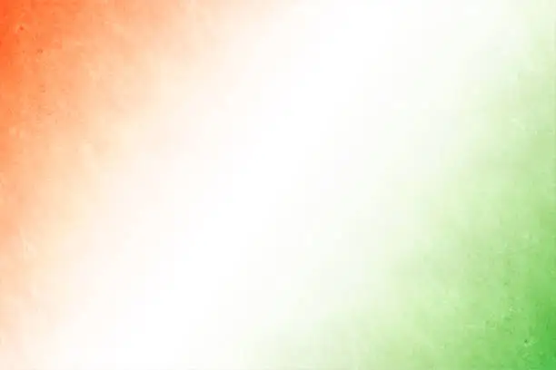Vector illustration of Tricolor empty blank colorful background - A horizontal vector of three colored ombre bands in saffron orange, white and green at corners merging into each other as in flag of India, Ireland, Niger and Côte d'Ivoire (Ivory Coast)
