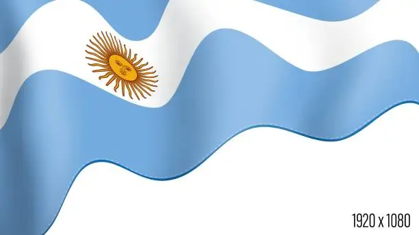 Vector illustration of Argentina country flag realistic independence day background. Argentina commonwealth banner in motion waving, fluttering in wind. Festive patriotic HD format template for independence day