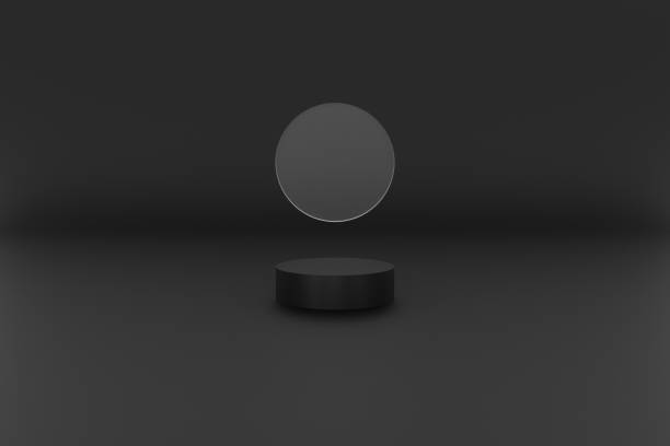 istock 3d platform black color for product background stage or podium and blank display platform with glass circle. 3d illustration rendering 1589279611