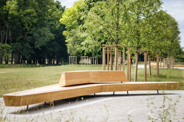 istock City Park with Wood Modern Park Bench 1589282293