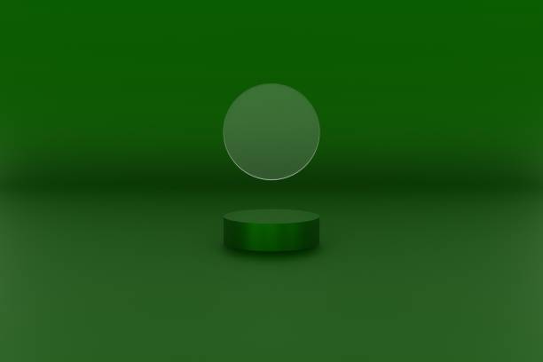 istock 3d platform green color for product background stage or podium and blank display platform with glass circle. 3d illustration rendering 1589286894