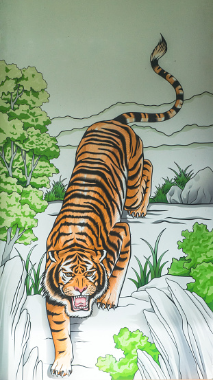 Tiger art painting on glass mirror background