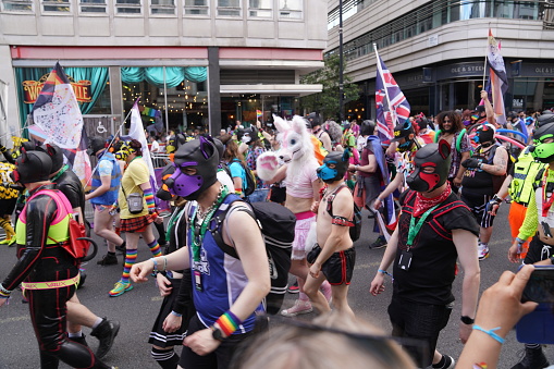 Tokyo, Japan - September 27, 2015 : People at the Fukuro Matsuri Festival in Ikebukuro, Tokyo, Japan. The festival includes parades, taiko drum shows, lion dances, hayashi festival music, yosakoi dancing and an Okinawan Eisa Dance show.