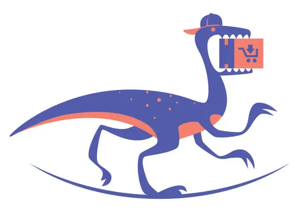 Vector illustration of courier velociraptor carrying parcel and running