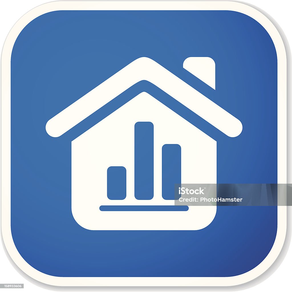 home chart sq sticker 2-credit colorful sticker on white, part of a series. Concept of home statistics. Blue stock vector