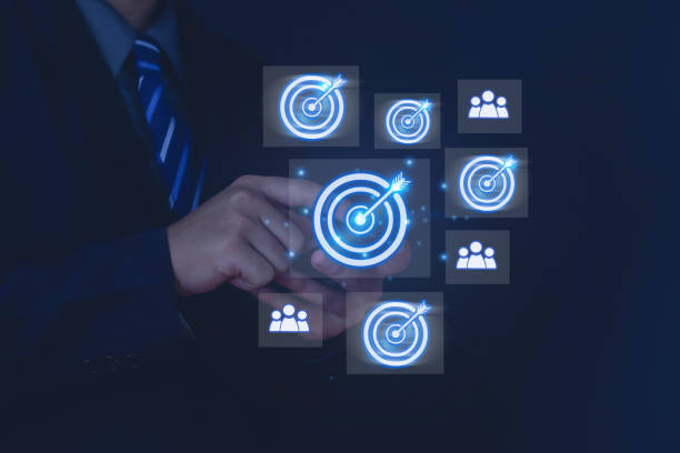 istock Set goals with business network icons and technology goals 1589339479