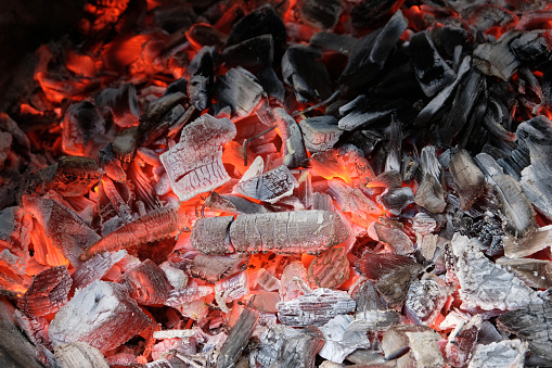 Charcoal embers of a barbecue close-up