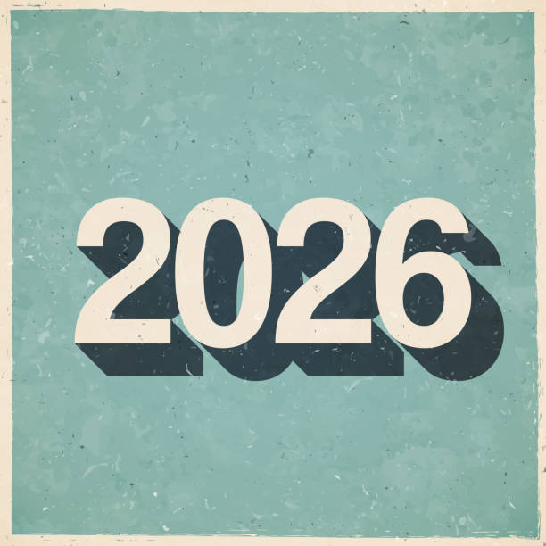 istock 2026 - Two thousand twenty-six. Icon in retro vintage style - Old textured paper 1589371424