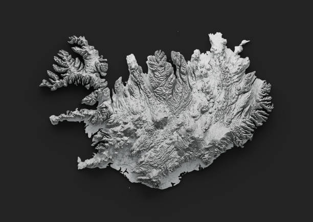 istock Iceland Map white Shaded relief Color Height map on black Background 3d illustration 1589374622