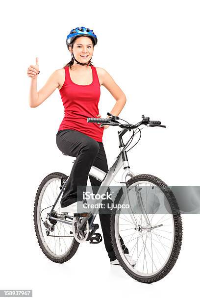 Bicyclist Em Uma Bicicleta Dando O Polegar Para Cima - Fotografias de stock e mais imagens de Branco