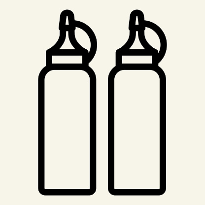 Ketchup and mustard line icon. Two bottles with sauce vector illustration isolated on white. Container outline style designed for and app. Eps 10
