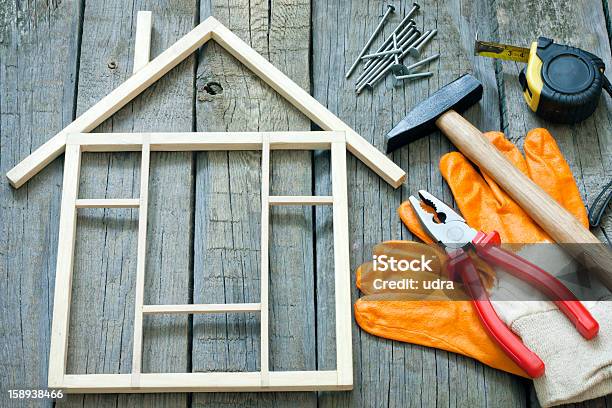 House Construction Renovation Abstract Background Stock Photo - Download Image Now - Activity, Border - Frame, Brown