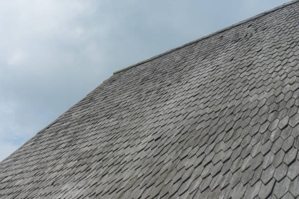 istock Roof shingles flat rectangular shapes ulin iron wooden material rooftop traditional culture Indonesia 1589388749