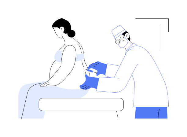 Anaesthetics in labour abstract concept vector illustration. Anaesthetics in labour abstract concept vector illustration. Doctor giving epidural anesthesia injection to pregnant woman, gynecology sector, childbirth pain relief abstract metaphor. epidural stock illustrations