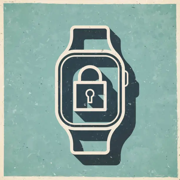 Vector illustration of Smartwatch with padlock. Icon in retro vintage style - Old textured paper