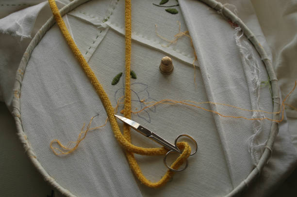 istock Collapse of sewing mats with scissors and needles 1589400186