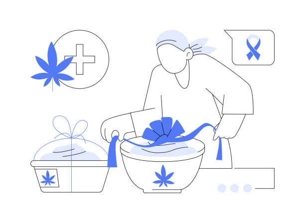 Cannabis edibles abstract concept vector illustration. Cannabis edibles abstract concept vector illustration. Sick person eating marijuana edibles, CBD products, herbal drug, legalized cannabis chocolate for medical purposes abstract metaphor. bud candy stock illustrations