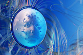 Digital generated face in glass sphere and glass wire around