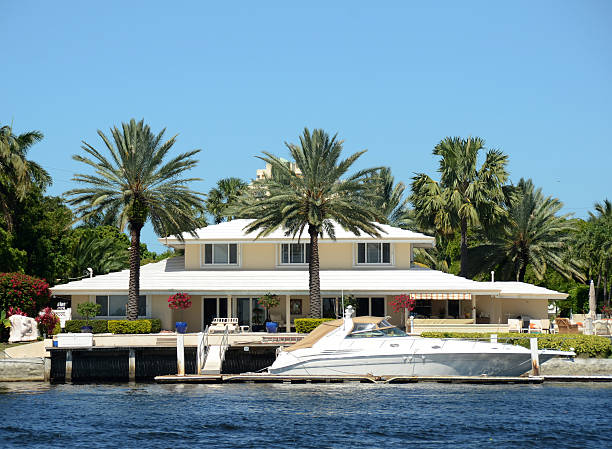 Luxury waterfront home stock photo