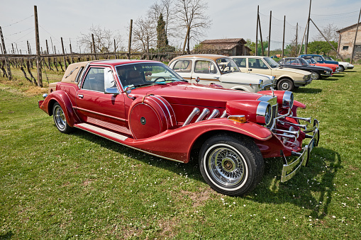 neoclassic american car Zimmer Golden Spirit (1982) in classic car meeting in Traversara, RA, Italy, on April 11, 2015