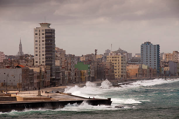 istock Dramatic weather with big waves at cuban Malecon 158945644