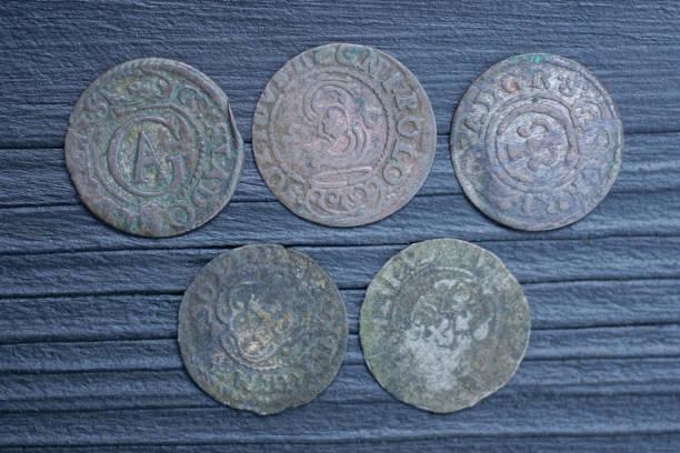 istock a row of five old silver Polish medieval coins 1589468399
