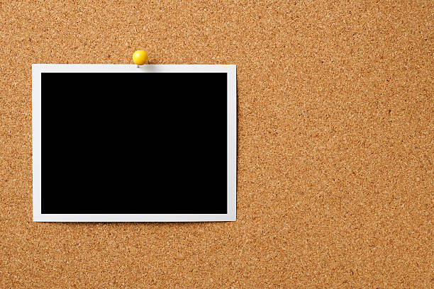istock Blank Polaroid pinned on cork board with copy space 158946935