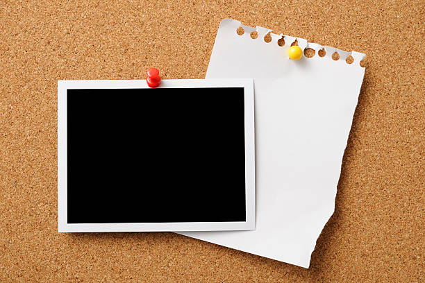 istock Blank Polaroid with blank memo pinned on cork board 158946939