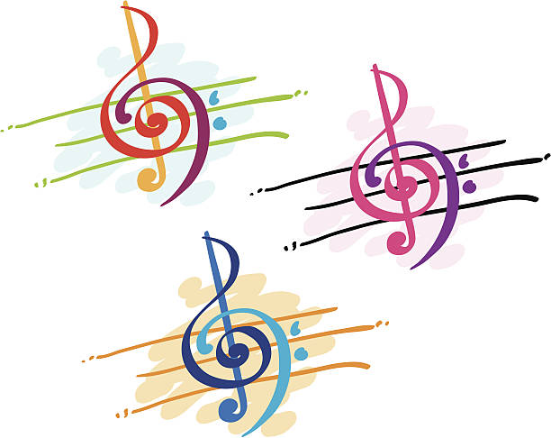 Colorful Treble and Bass Clefs Three color versions of treble and bass clef illustration music sheet music treble clef musical staff stock illustrations