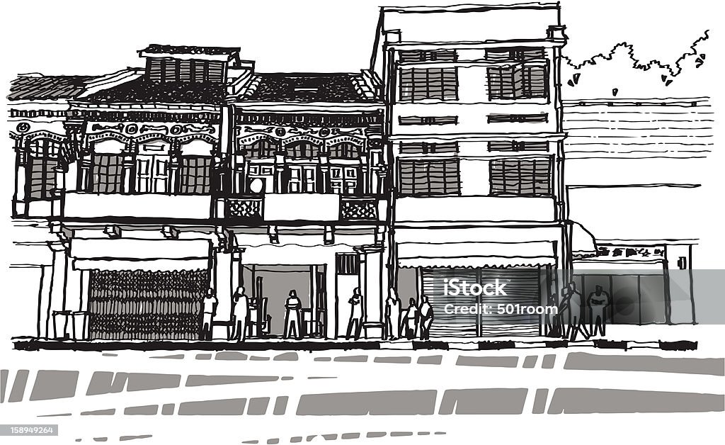 Vie urbaine sketchbook - clipart vectoriel de Singapour libre de droits