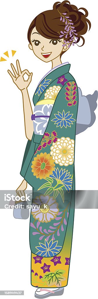 Verte femme de Kimono, OK - clipart vectoriel de Culture japonaise libre de droits