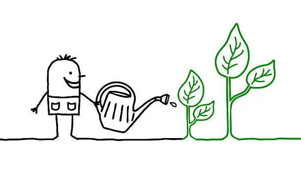 Vector illustration of man & gardening
