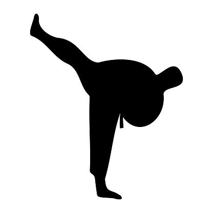 Karate Icon. Martial arts, self-defense, discipline, strength, agility, technique, combat, training, karateka, strikes, kicks, punches. Vector line icon for Business and Advertising