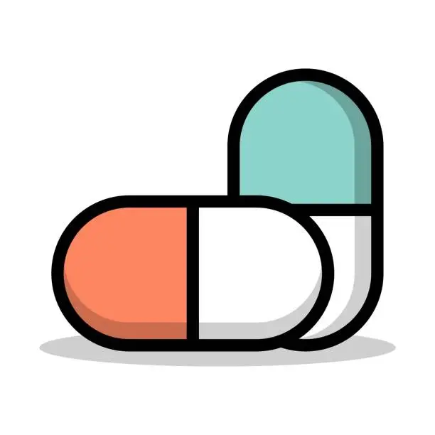 Vector illustration of Pills. Medication Capsules. Pharmaceutical tablets, medicinal capsules, oral medication, therapeutic doses, health remedies. Vector line icon for Business and Advertising