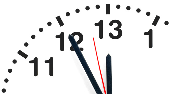 Five minutes before extended deadline on imaginary 26h clock. Time, stress or rush business concept.