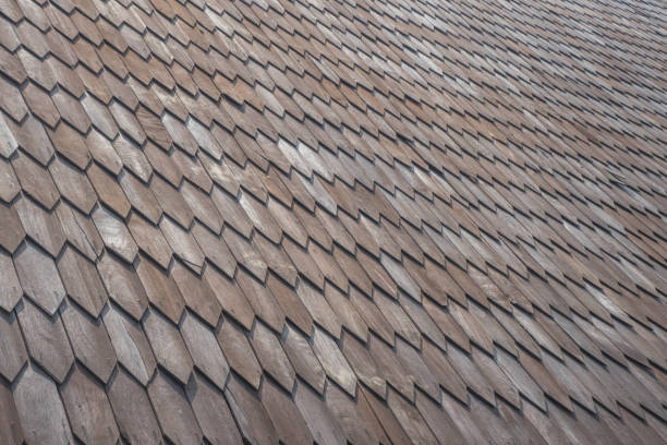istock Roof shingles flat rectangular shapes ulin iron wooden material rooftop traditional culture Indonesia 1589531882