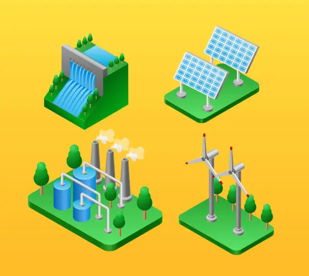 Vector illustration of Green Energy, Renewable Energy Isometric Vector