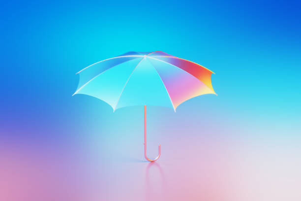 istock Shiny Umbrella Object Illuminated By Blue And Pink Lights On Blue And Pink Background 1589566503