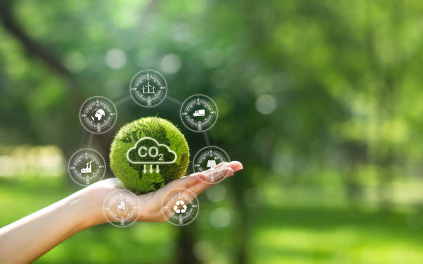 istock reducing carbon emissions carbon neutral concept Net zero emission target, green background with icons. 1589577684