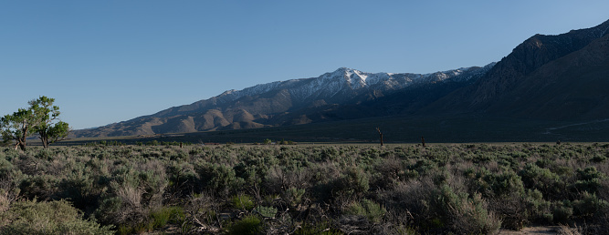 Panoramic view of the Sierra Nevada at sunset.