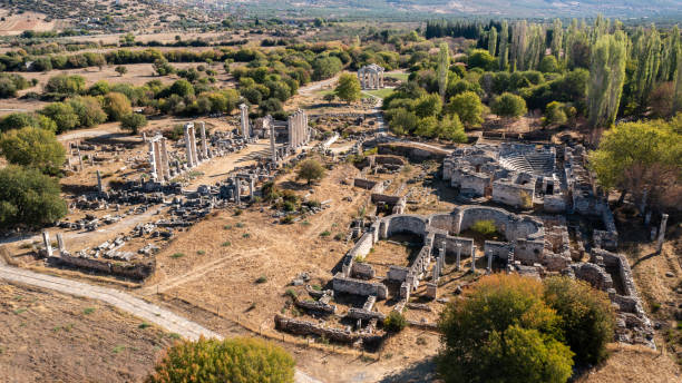 Aphrodisias ancient city in Turkey. The ancient (2nd Century B.C.) city of Aphrodisias, dedicated to the goddess of love Aphrodite, was a Hellenistic city which also flourished under Roman and Byzantine rule. Aphrodisias today is in the Aegean region of Turkey. ruins of afrodisias turkey stock pictures, royalty-free photos & images