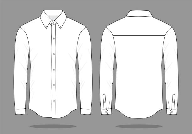 istock Blank white long sleeves dress shirt on gray background 1589718221